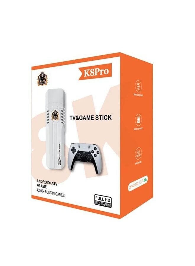 K8Pro TV Game Stick, 40000+ Built-in Games, 2 Wireless Gamepads, 4K Output, 64GB TF Card