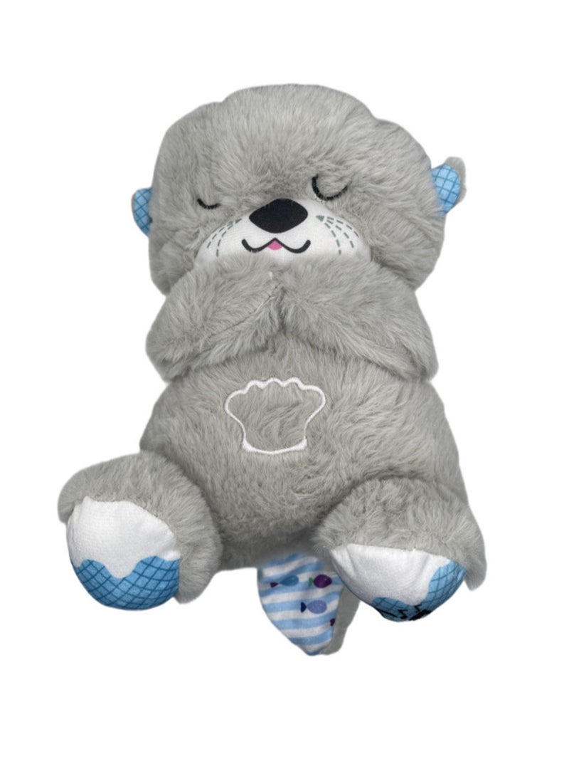 Minase plush toy music sleep companion with rhythmic breathing and adjustable volume. Upgraded version does not include batteries (silver gray)