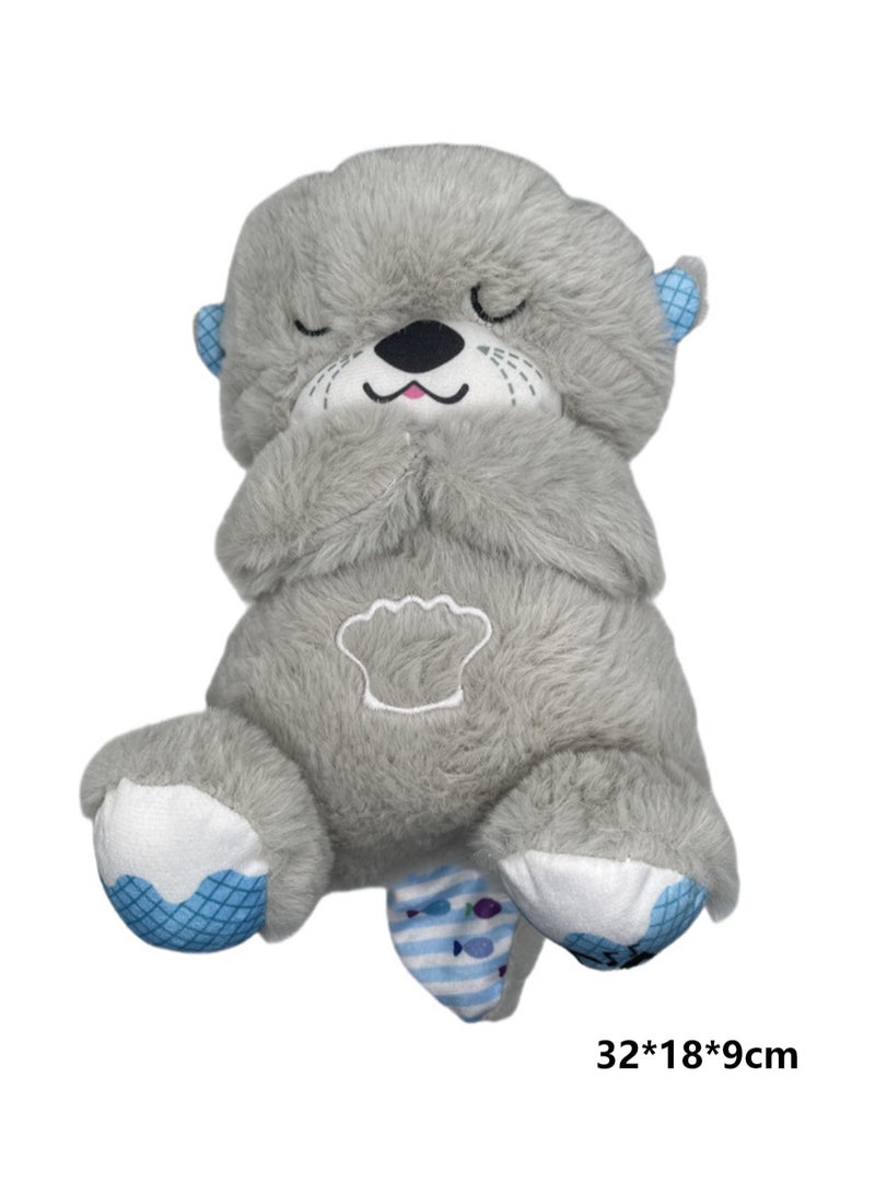 Minase plush toy music sleep companion with rhythmic breathing and adjustable volume. Upgraded version does not include batteries (silver gray)