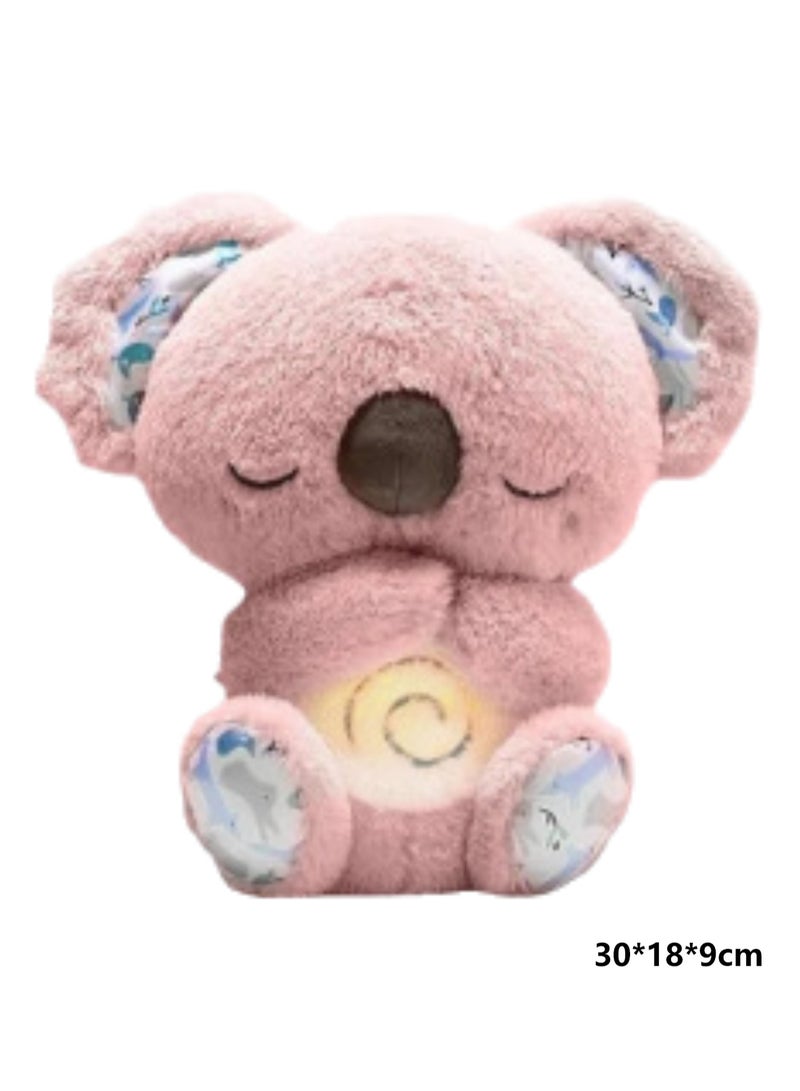 Breathing Koala Plush Music Sleep Companion Plush Animal with Rhythmic Breathing Movement (Pink, multi-function double button, three-level volume adjustment, no batteries included)