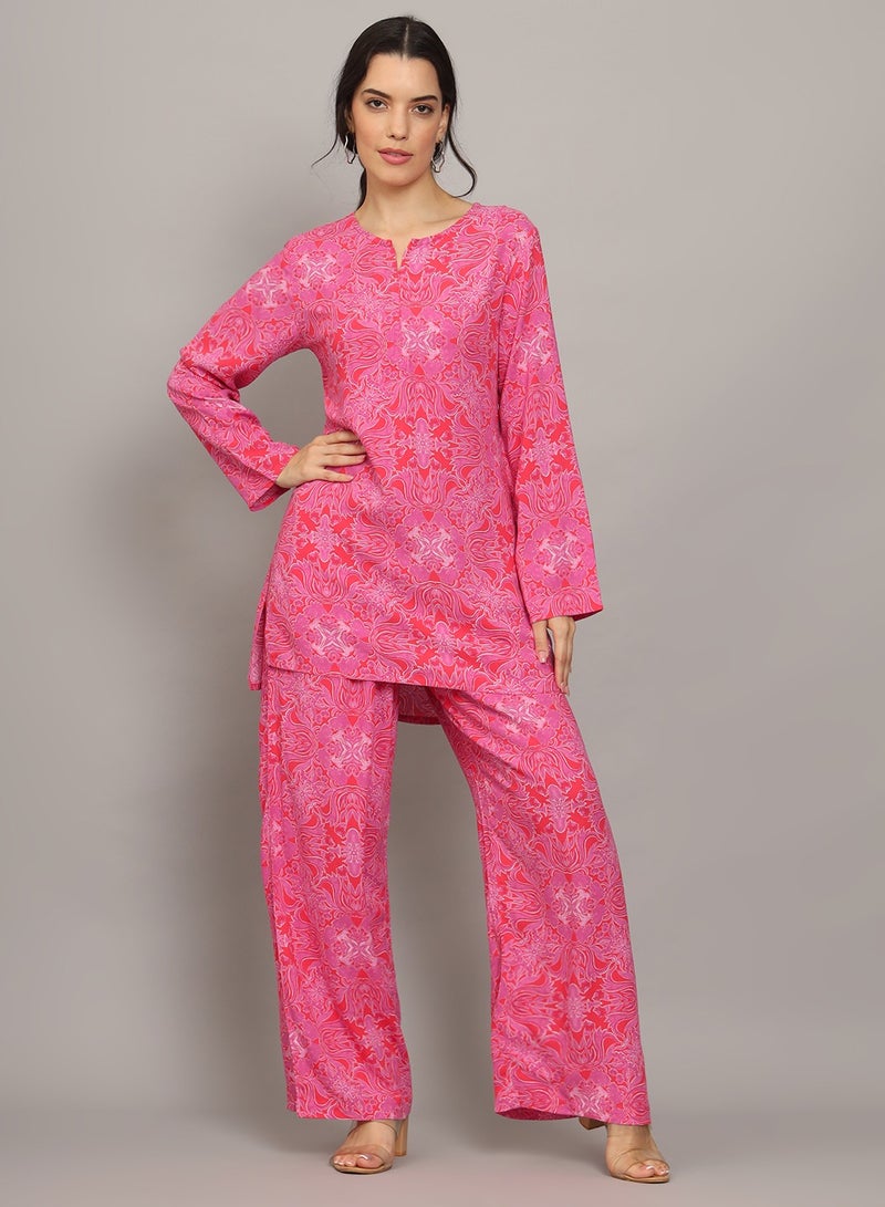 Printed Rayon Co-Ord Set for Women-AL4000