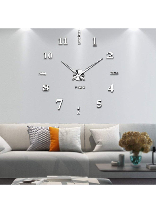 3D Wall Clock With Mirror Number Stickers Silver 39x39inch