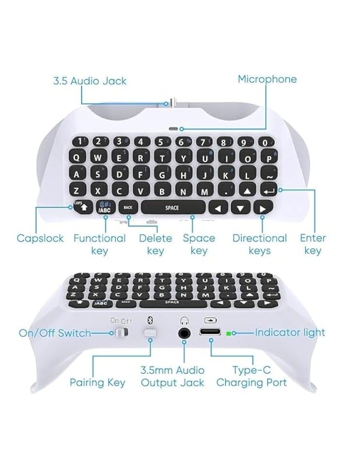 Wireless Keyboard for Controller, Bluetooth 3.0 Mini Chatpad Message Game Keyboard Keypad, Built-in Speaker with 3.5mm Audio Jack for Messaging and Gaming Live Chat