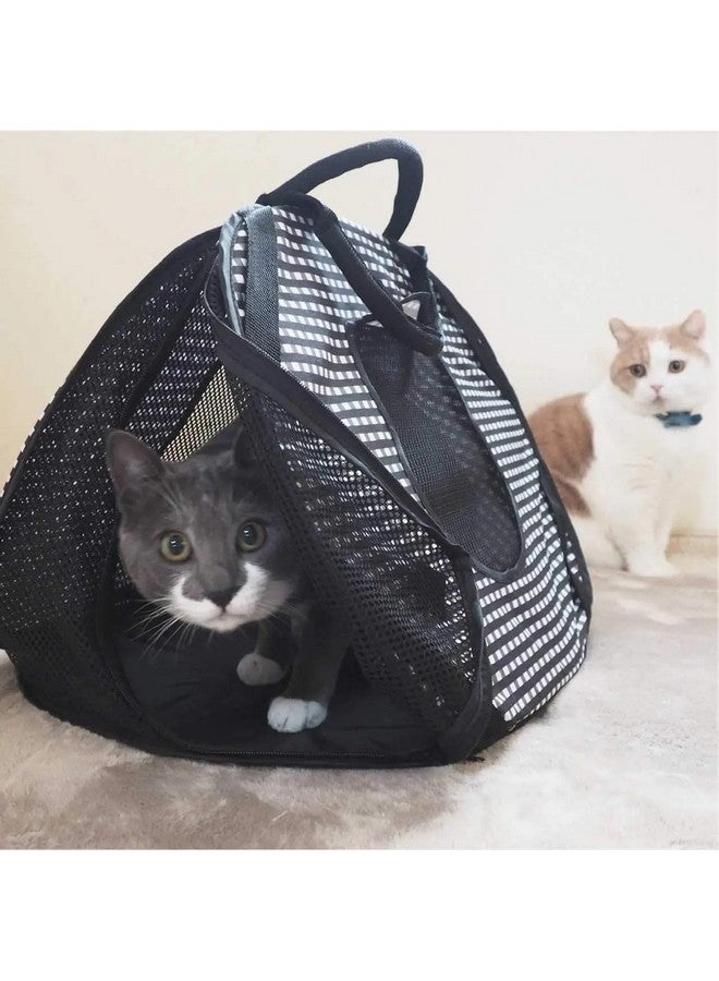 StressFree Cat Travel Carrier Collapsible Gray White For 2 Cats, For Indoor Cats Small Medium Large Cats(Black)
