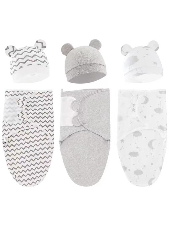 3PCS baby swaddle hat set made of pure cotton soft  skin-friendly creating a comfortable feeling for the baby  easily improving sleep