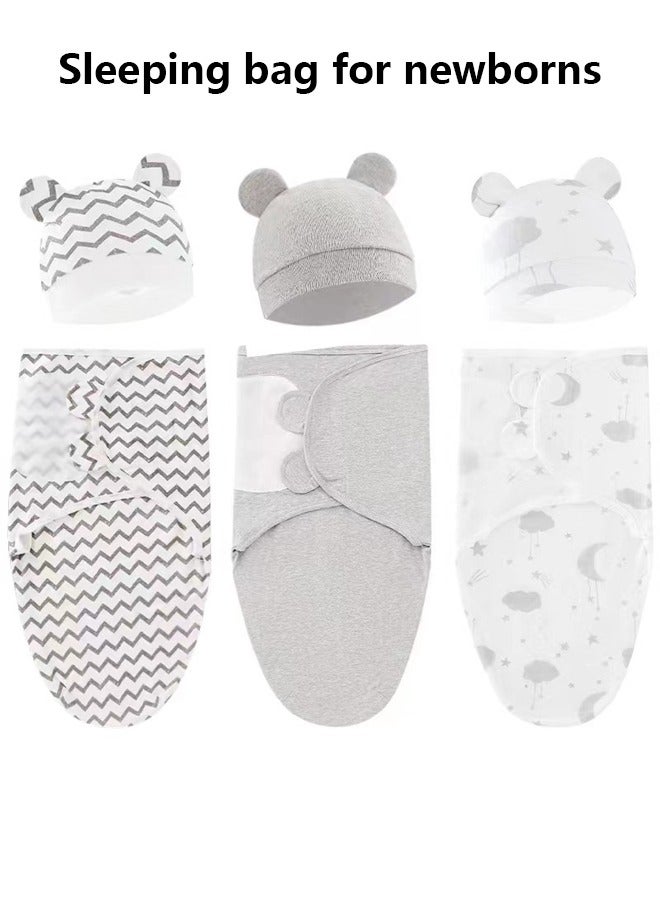 3PCS baby swaddle hat set made of pure cotton soft  skin-friendly creating a comfortable feeling for the baby  easily improving sleep