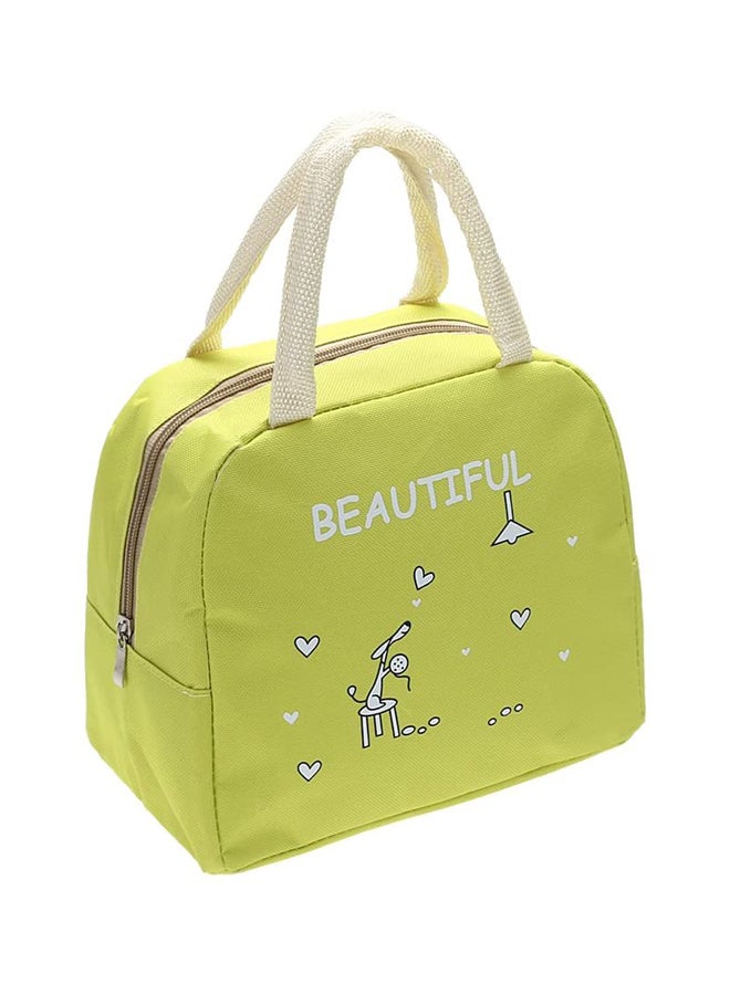 Portable Canvas Lunch Bag Green/White 25x21x14cm