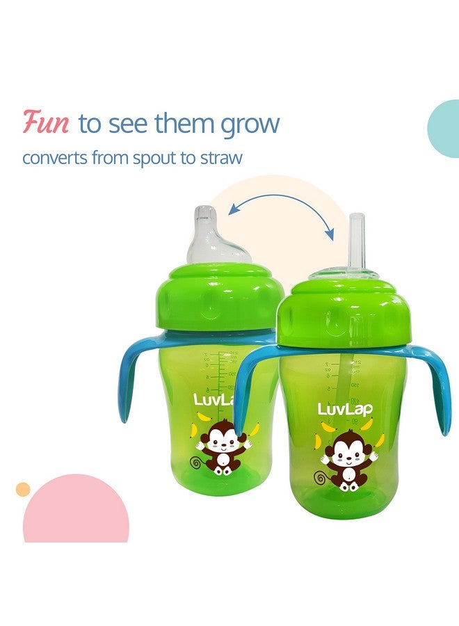 Banana Time 210Ml Anti Spill, Interchangeable Sipper / Sippy Cup With Soft Silicone Spout And Straw Bpa Free, 6M+ (Green)