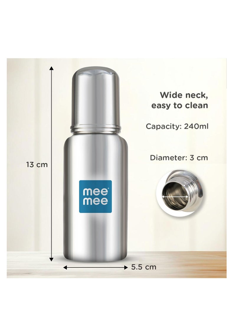 Mee Mee Baby Steel Feeding Bottle 240ml | Baby Milk Bottle with Advanced Anti Colic Valve, BPA Free, Soft Silicone Teat, Wide Neck for...