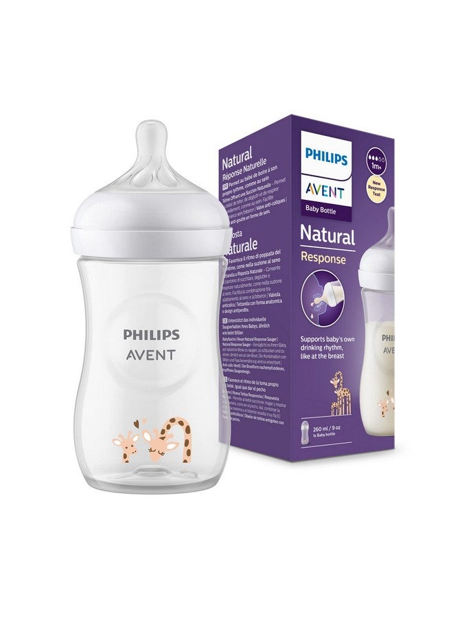 Philips Avent Natural Response Baby Bottle - 260Ml Baby Milk Bottle, Bpa Free For Babies 1 Month (260Ml Giraffe Print)