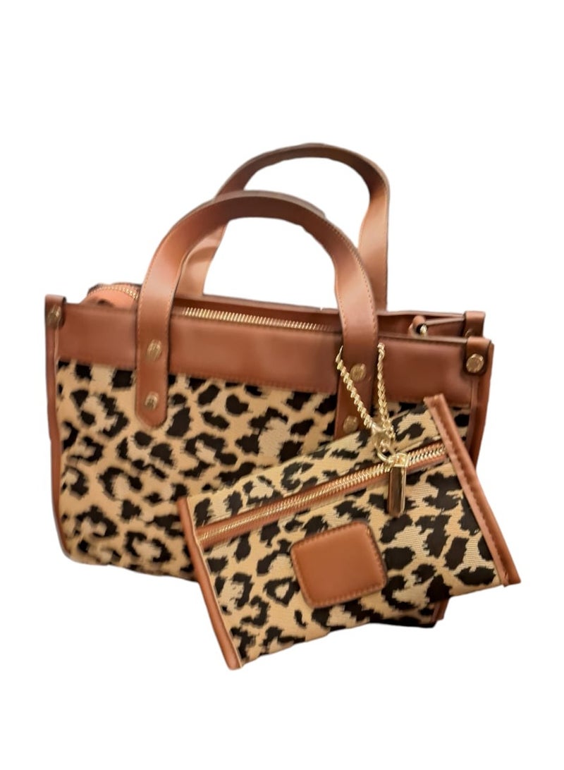 Leopard Print Shoulder Bag Large Capacity Leather Tote for Women Luxury Fashion Handbag With Wallet