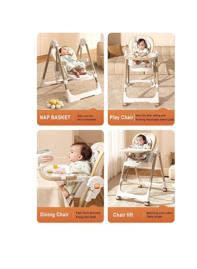 High Chairs for Babies and Toddlers, Space Saver High Chair for Baby Multifunctional Baby Feeding Chair with Adjustable Tray Easy to Clean