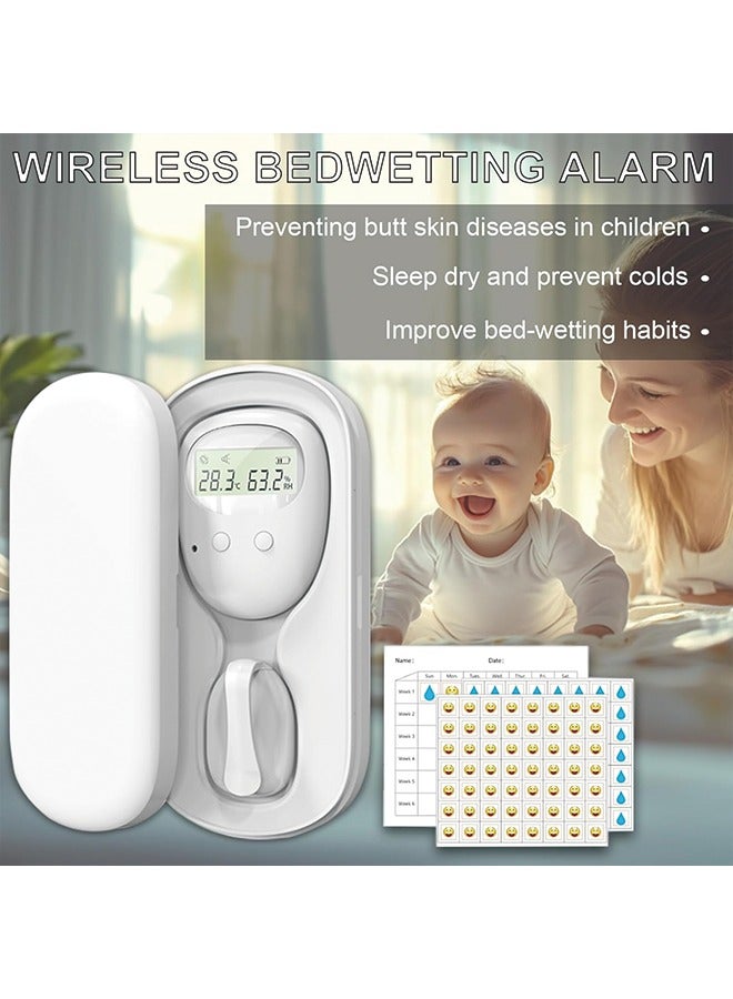 Wireless Bedwetting Alarm, Bed Wetting Pee Alarms for Older Kids Boys and Girls, Moisture Potty Alarm USB Rechargeable, LCD Display Temperature Humidity