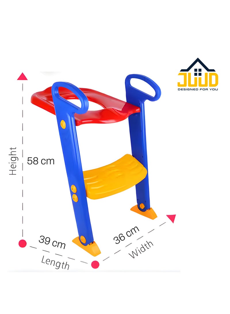 uud 2 in 1 Adjustable Potty Training Seat with Step Stool Ladder for Kids Comfortable Non-Slip Toilet Seat for Boys and Girls Foldable Toddler Toilet Training Seat with Handle and Anti-Slip Pads