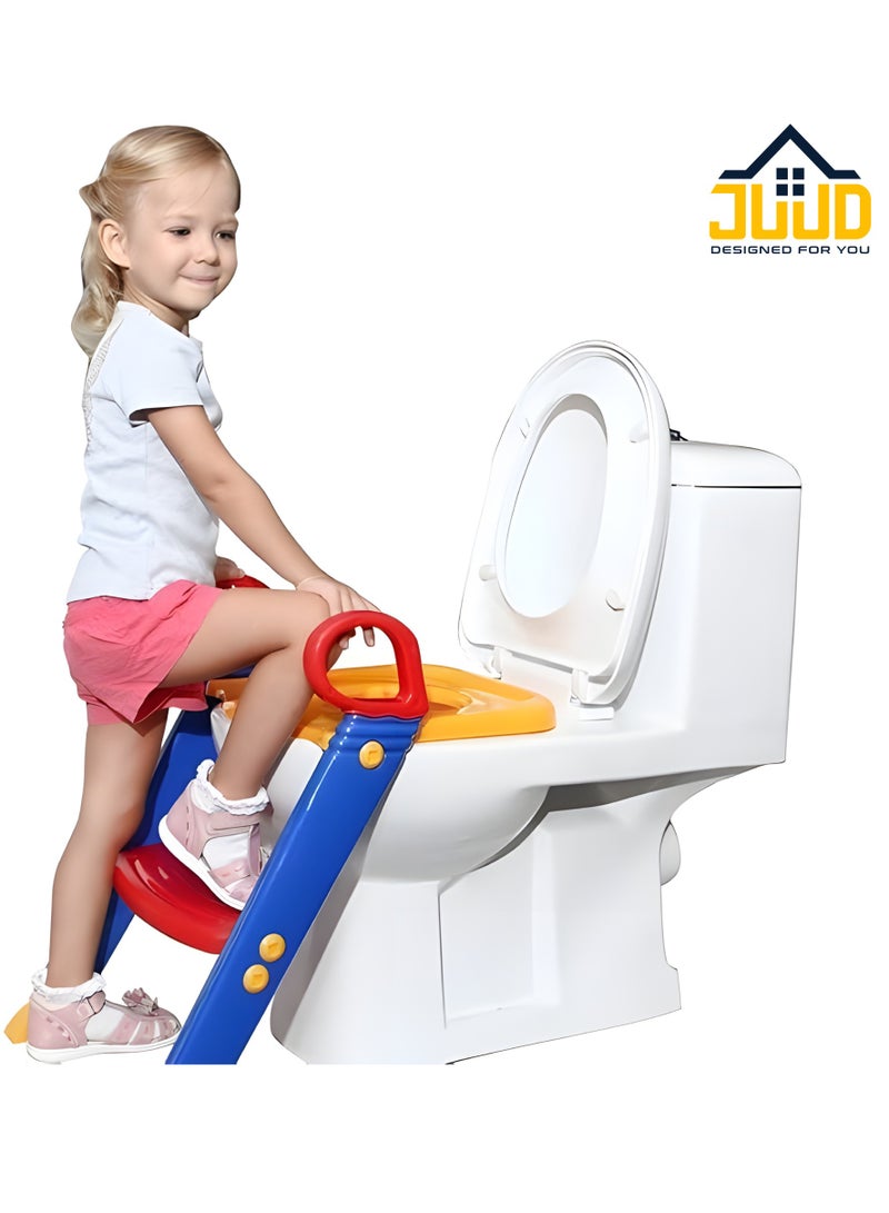 uud 2 in 1 Adjustable Potty Training Seat with Step Stool Ladder for Kids Comfortable Non-Slip Toilet Seat for Boys and Girls Foldable Toddler Toilet Training Seat with Handle and Anti-Slip Pads