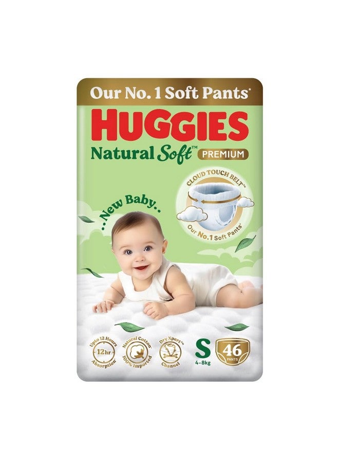 Natural Soft Premium Baby Diaper Pants, Our No.1 Soft Pants, Small (S) Size (4-8 Kgs), Pack Of 46 Diapers | Cloud Softness All Over With India'S 1St Cloud Touch Belt