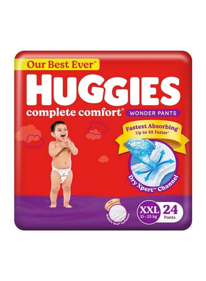 Complete Comfort Wonder Pants | Pant Style Baby Diapers Xxl Size, 24 Count | India'S Fastest Absorbing Diaper, Patented Dry Xpert Channel, Ideal For 15 To 25 Kgs