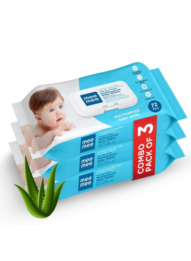 Baby Wet Wipes (72 Wipes, Pack Of 3) With Aloe Vera Extract And Fliptop Lid | Cleansing Wipes Combo