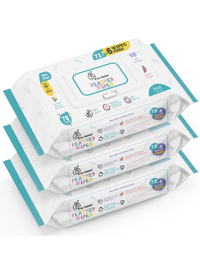 Feather Aqua Baby Wipes Combo Pack Of 234 Units | Pure Water Wet Wipes For Babies With Lid (Combo Of 3 Packs)