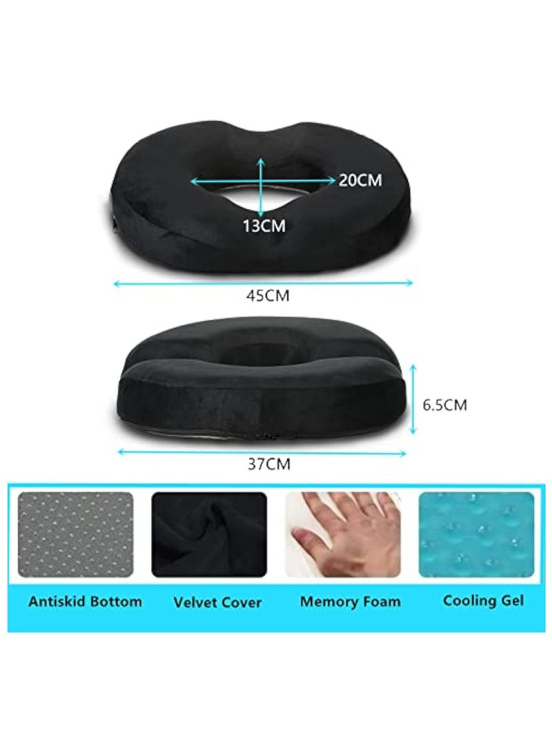 Donut Pillow for Tailbone Pain, Memory Foam Pain Relief Donut Seat Cushion, Hemorrhoid Pillows for Sitting, Donut Cushion for Postpartum Pregnancy, Back, Coccyx, Sciatica Support Pad, Black