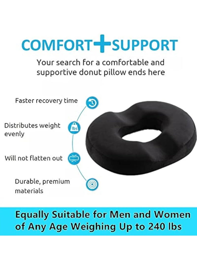 Donut Pillow for Tailbone Pain, Memory Foam Pain Relief Donut Seat Cushion, Hemorrhoid Pillows for Sitting, Donut Cushion for Postpartum Pregnancy, Back, Coccyx, Sciatica Support Pad, Black