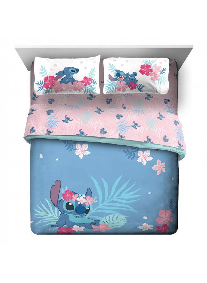 Jay Franco Disney Lilo & Stitch Paradise Dream 7 Piece Queen Bed Set - Includes Reversible Comforter & Sheet Set Bedding - Super Soft Fade Resistant Microfiber (Official Disney Product)