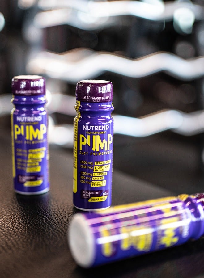 Pump Shot - Pre-Workout -  Blackberry & Lime Flavor - 20 x 60 ml - Caffeine Free pre-workout - Sugar free - Boosts Energy & Performance