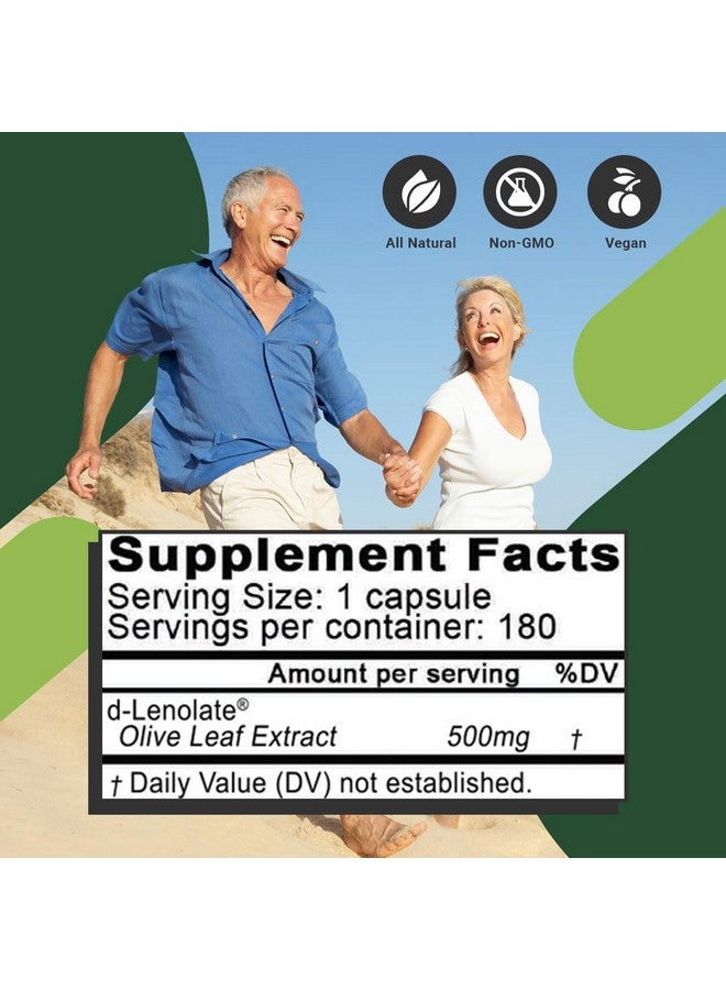 Olive Leaf Extract (Ole) Super Strength D-Lenolate 500Mg | 18% Or More Oleuropein Immune System Booster | 180 Vegetarian Capsules (Non-Gmo)