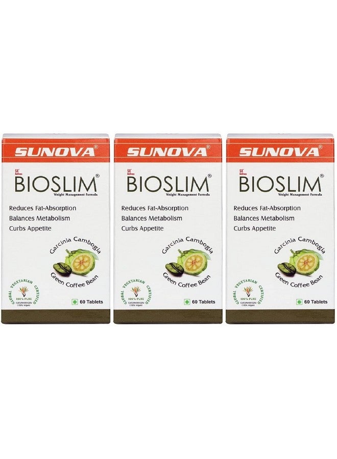 Bioslim Fat Burner Tablets Organic Weight Management Formula Made Of Garcinia Cambogia And Green Coffee Bean Extracts Reduce Fat-Absorption & Balances Metabolism 60 Tablets X Pack Of 3