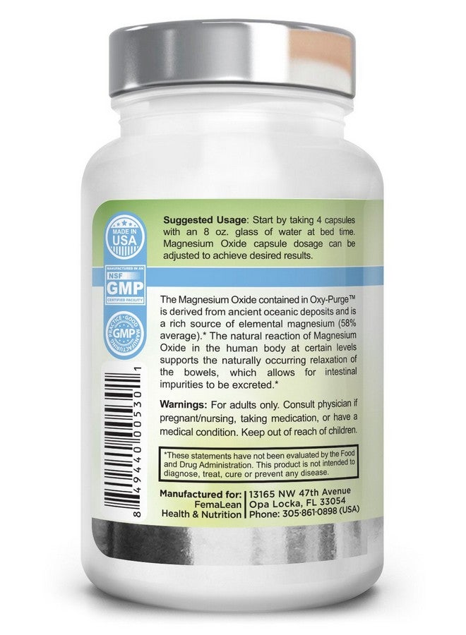 Oxy-Purge 750 Mg 60 Vcaps - Natural Magnesium Oxide Oxygen Based Colon Cleanse Gentle Laxative Supports Healthy Digestive Tract Regularity