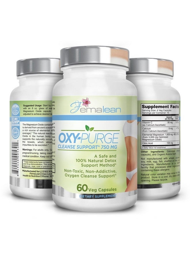 Oxy-Purge 750 Mg 60 Vcaps - Natural Magnesium Oxide Oxygen Based Colon Cleanse Gentle Laxative Supports Healthy Digestive Tract Regularity