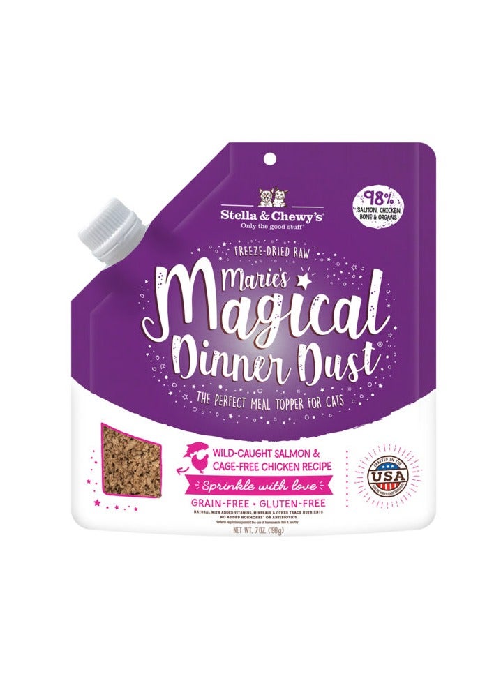 Stella & Chewys Marie’s Magical Dinner Dust Cat Wild Caught Salmon and Cage Free Chicken Recipe – 7 oz, Stella & Chewy's, Magical Dinner Dust, Cat Dinner Dust, Cat Kibble Topper, Stella & Chewy's Cat Food, Stella & Chewy's Freeze-Dried Raw, Cat Topper, Cat food