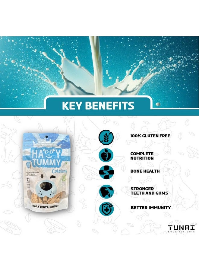 Happy Tummy Dental Chew Sticks | Veg Only | Guilt Free Supplement Treat For All Dogs | Size - Large, 7 Units| Pack Of 2 (Calcium)