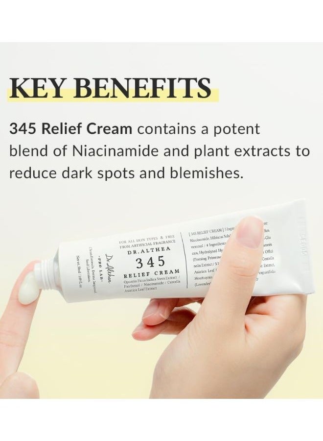 345 Relief Cream 50ml, Daily Face Moisturizer, Blemish Relief Care, VEGAN Skincare for All Skin Types