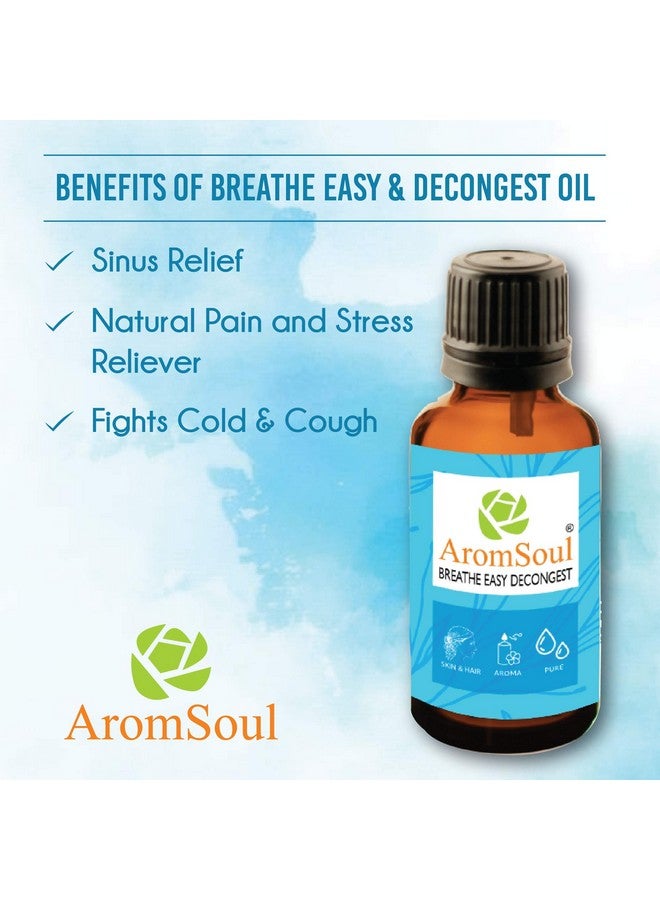 Natural And Pure Breathe Easy Decongest Essential Oil Blend 30 Ml For Sinus, Congestion Relief | Peppermint, Eucalyptus, Tea Tree, Lemon, Laurel Leaf, Cardamom Oil (Blue)