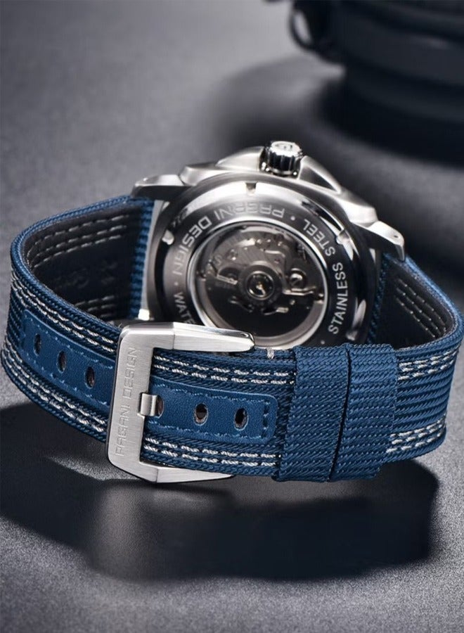 Men's Automatic NH39 Movement Watch, Sports Nylon Strap, 200m Waterproof Sports Watch Blue