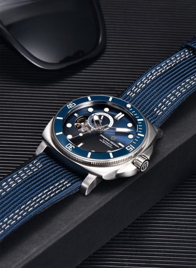 Men's Automatic NH39 Movement Watch, Sports Nylon Strap, 200m Waterproof Sports Watch Blue