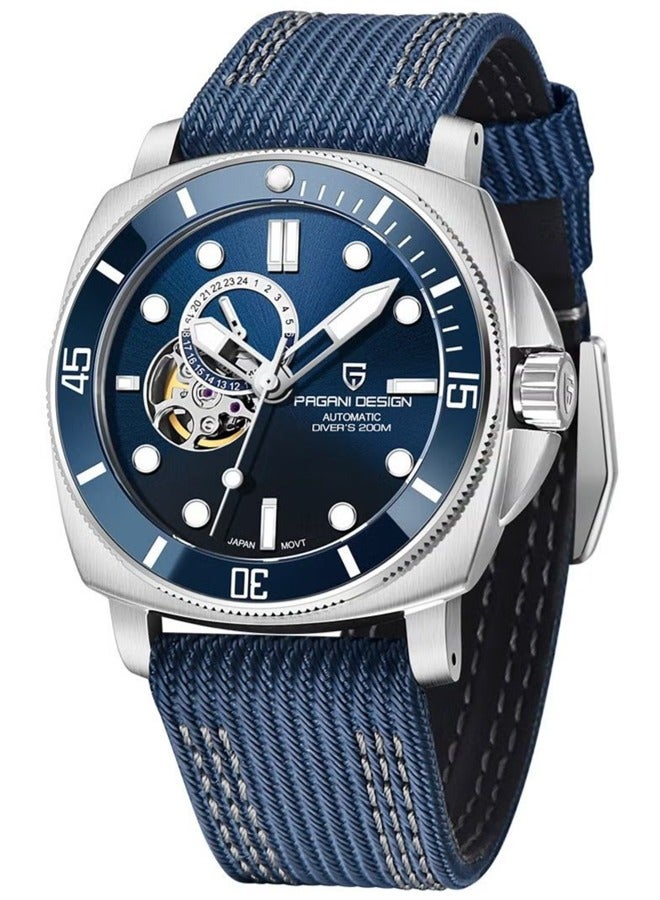 Men's Automatic NH39 Movement Watch, Sports Nylon Strap, 200m Waterproof Sports Watch Blue