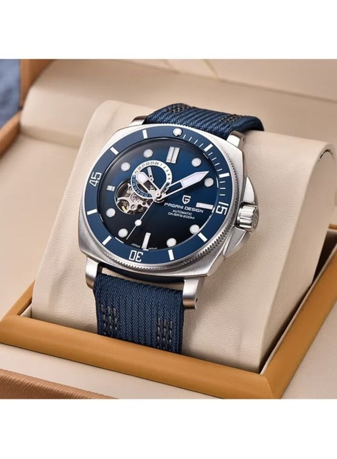 Men's Automatic NH39 Movement Watch, Sports Nylon Strap, 200m Waterproof Sports Watch Blue