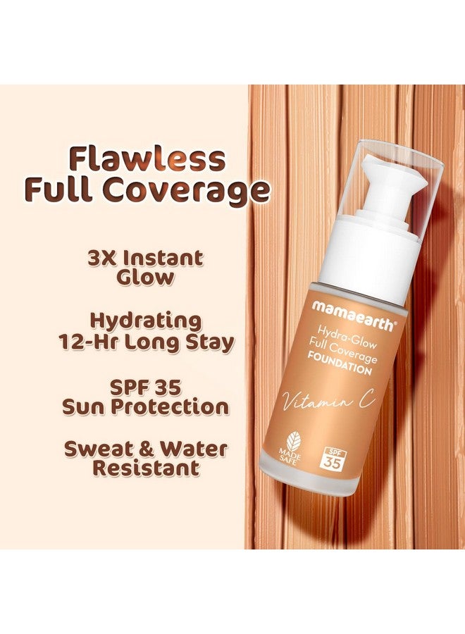 Hydra-Glow Full Coverage Dewy Finish Liquid Foundation With Vitamin C & Turmeric- 30 Ml|Full Coverage|Gives 3X Instant Glow|12-Hour Long Stay & Hydration|Spf 35|Non-Drying (04 Sun Glow)