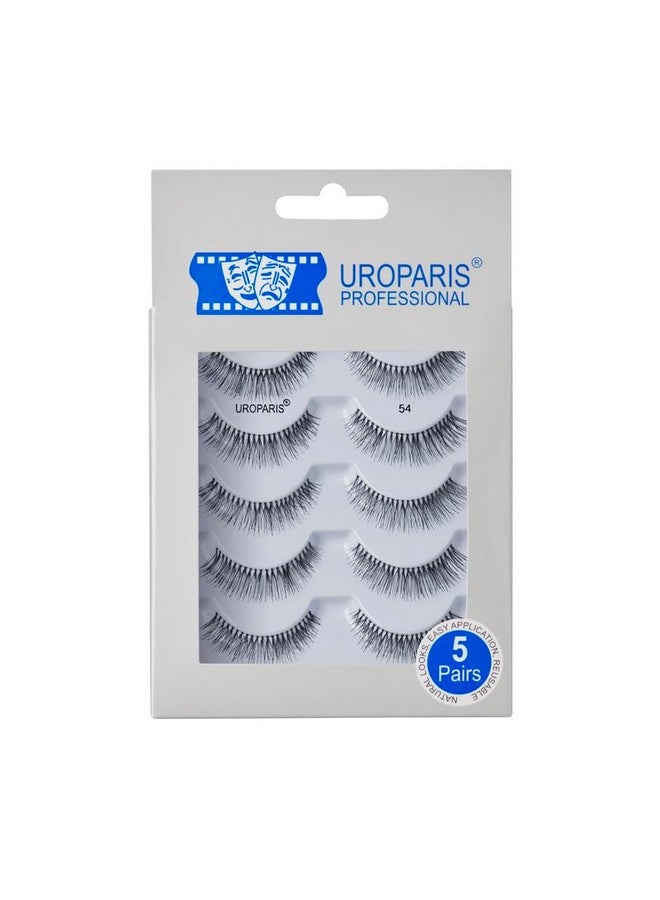 54 Eyelashes For Women - Pack Of 5 Tapered Handmade Eye Lashes | Lightweight False Lashes With Premium Virgin Hair | Invisible Band | For Glam Look & Enhance Beauty (Black) - 5 Pair