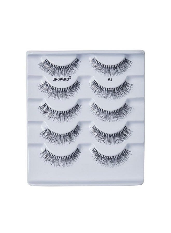 54 Eyelashes For Women - Pack Of 5 Tapered Handmade Eye Lashes | Lightweight False Lashes With Premium Virgin Hair | Invisible Band | For Glam Look & Enhance Beauty (Black) - 5 Pair