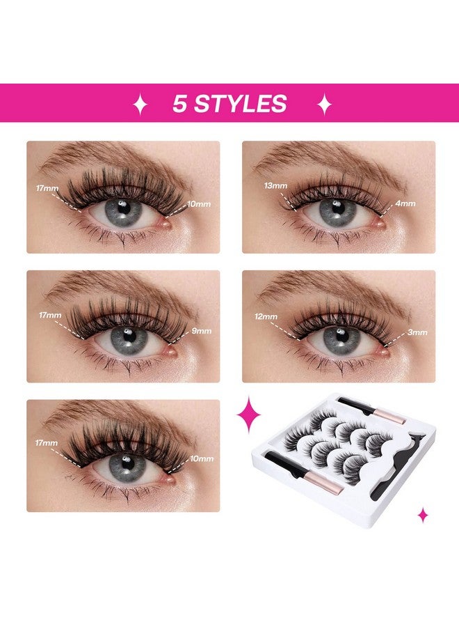 Magnetic Eyelashes For Women, Eyelashes Magnetic With Eyeliner Kit, Natural Magnetic Lashes Reusable 5 Pairs, Free Applicator(Cy502)