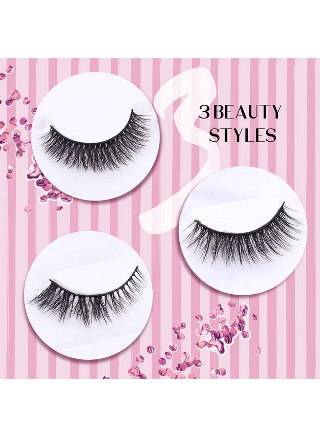 False Eyelash, Eye Makeup Lash 3D Faux Mink Fake Eyelash Long Natural Eyelashes 3 Pairs With 5G False Eyelash Glue (Cs14)