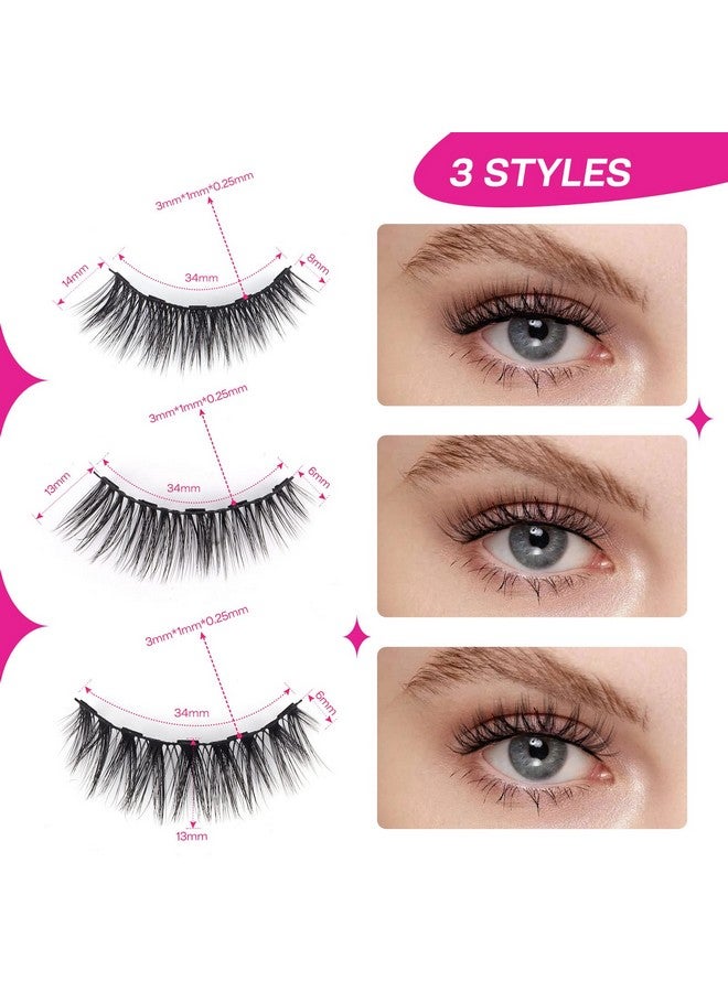 Magnetic Eyelashes For Women, Eyelashes Magnetic With Eye Makeup Waterproof Liquid Eye Liner, 3D Magnetic Lashes Natural Reusable Magnetic Flase Eyelashes 3 Pairs, Free Applicator(Cy103)