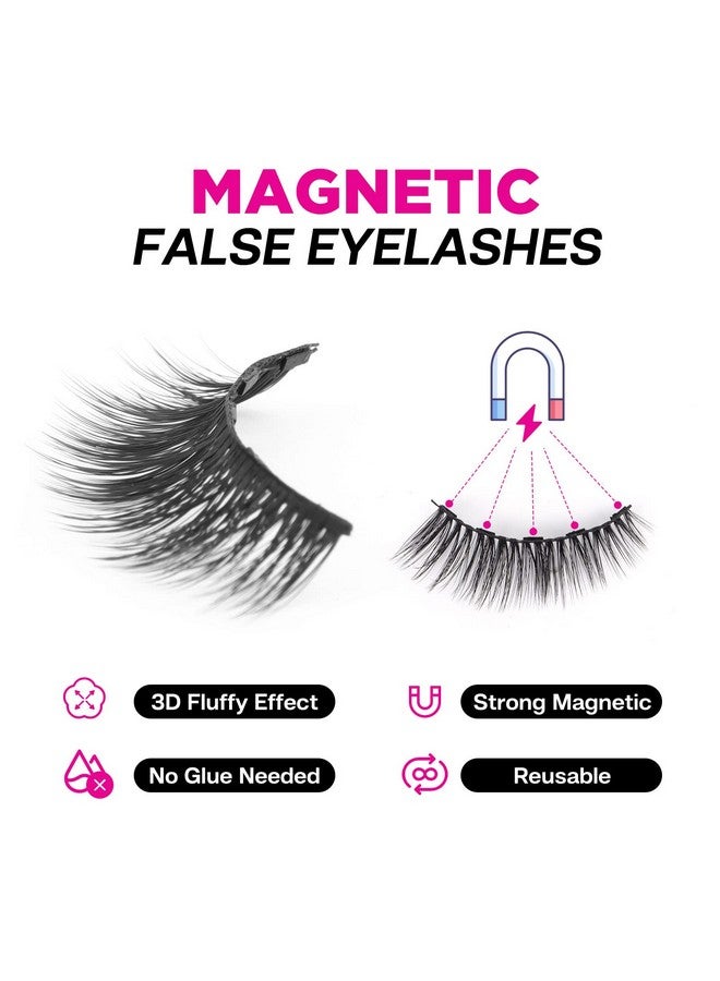 Magnetic Eyelashes For Women, Eyelashes Magnetic With Eye Makeup Waterproof Liquid Eye Liner, 3D Magnetic Lashes Natural Reusable Magnetic Flase Eyelashes 3 Pairs, Free Applicator(Cy103)