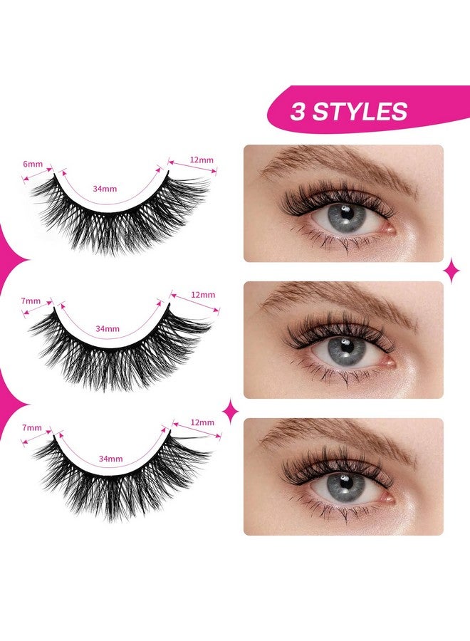 False Eyelash, Eye Makeup Lash 3D Faux Mink Fake Eyelash Long Natural Eyelashes 3 Pairs With 5G False Eyelash Glue (Cs31)