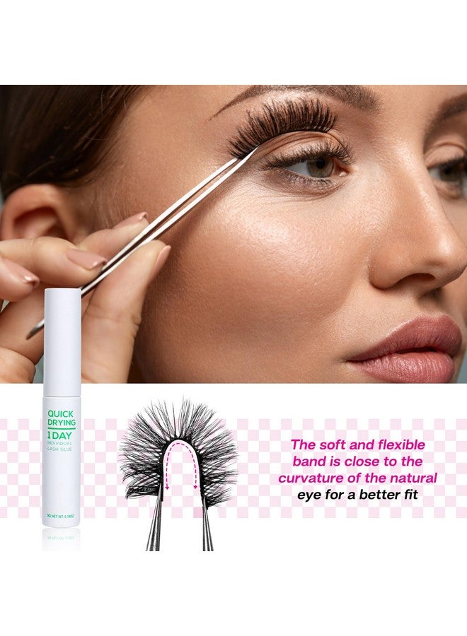 False Eyelash, Eye Makeup Lash 3D Faux Mink Fake Eyelash Long Natural Eyelashes 3 Pairs With 5G False Eyelash Glue (Cs31)