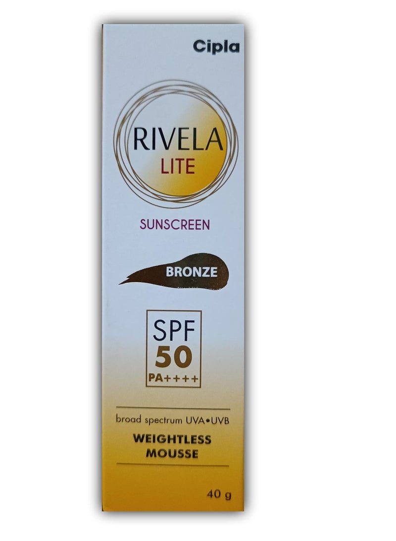 Cipla Rivela Lite Sunscreen Bronze Cream With Spf 50 Pa++++ For Broad Spectrum, Uva & Uvb Protection | Reducing Skin Roughness | For Men & Women | All Skin Types | 40G (Pack Of 1)