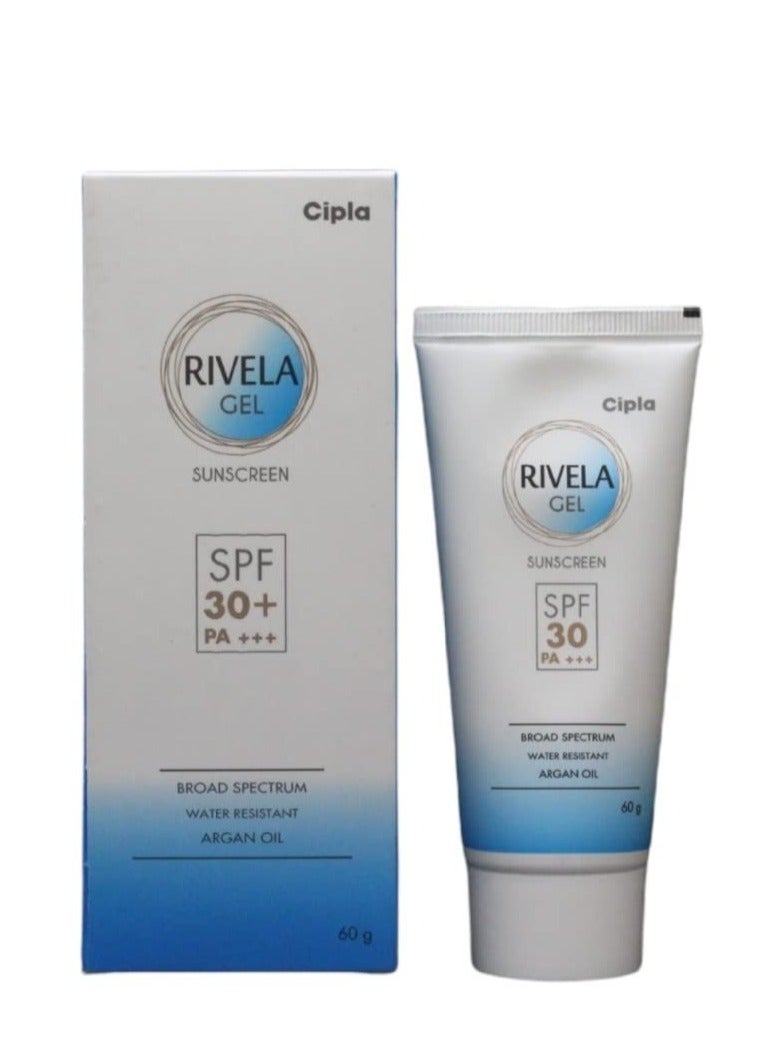 Cipla Rivela Gel Spf30+ Sunscreen Gel | Non-Sticky Finish | For Normal To Oily Skin | 60Gm, 1 Count